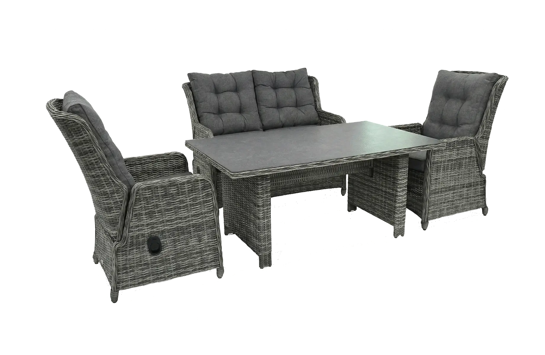 Dining Sessel-Sofa Lounge-Set Dublin | Verstellbar | 2-Sitzer | Aschgrau | Rattan