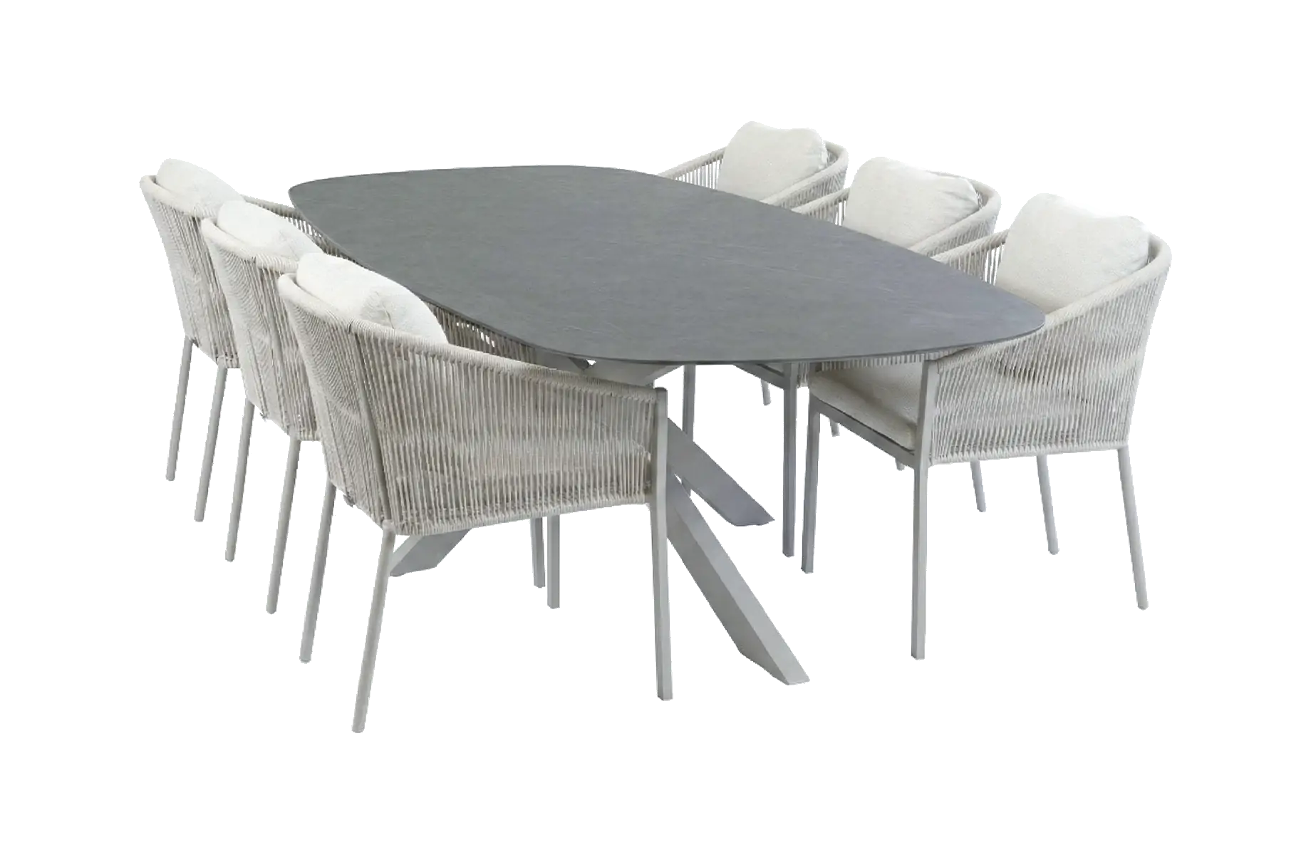 7-teiliges Gartenmöbel-Set | 6 Elvira Gartenstühle (Camel) | Gartentisch Barletta 240x115 cm (Desert Pearl/Camel)
