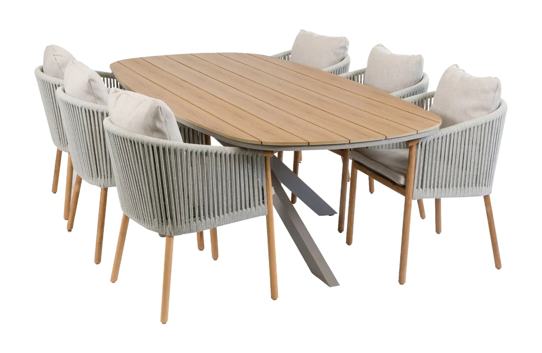 7-teiliges Garten-Set | 6 Es Vedra Gartenstühle | 240 x115cm Cadiz Gartentisch | Teak & Camel