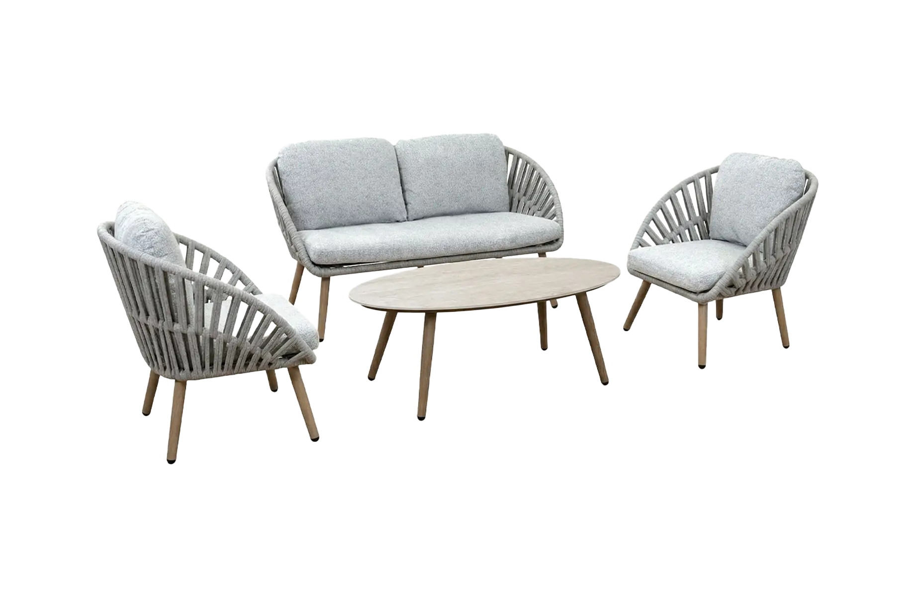 Sessel-Sofa Loungeset Faro | Wood | Nordic Ash/Urban Twine | Aluminium und Rope
