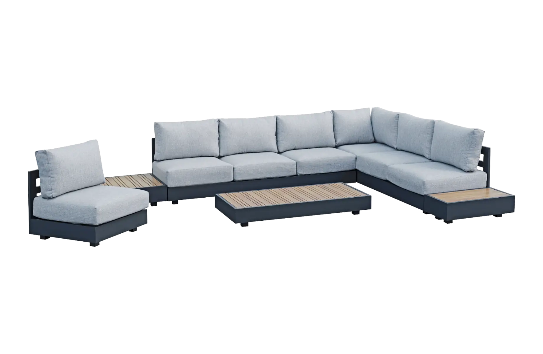 Eck-Lounge-Set Fosega | 225 x 299 cm | 7-Teilig | mit Sessel | Mattschwarz / Steingrau | Aluminium