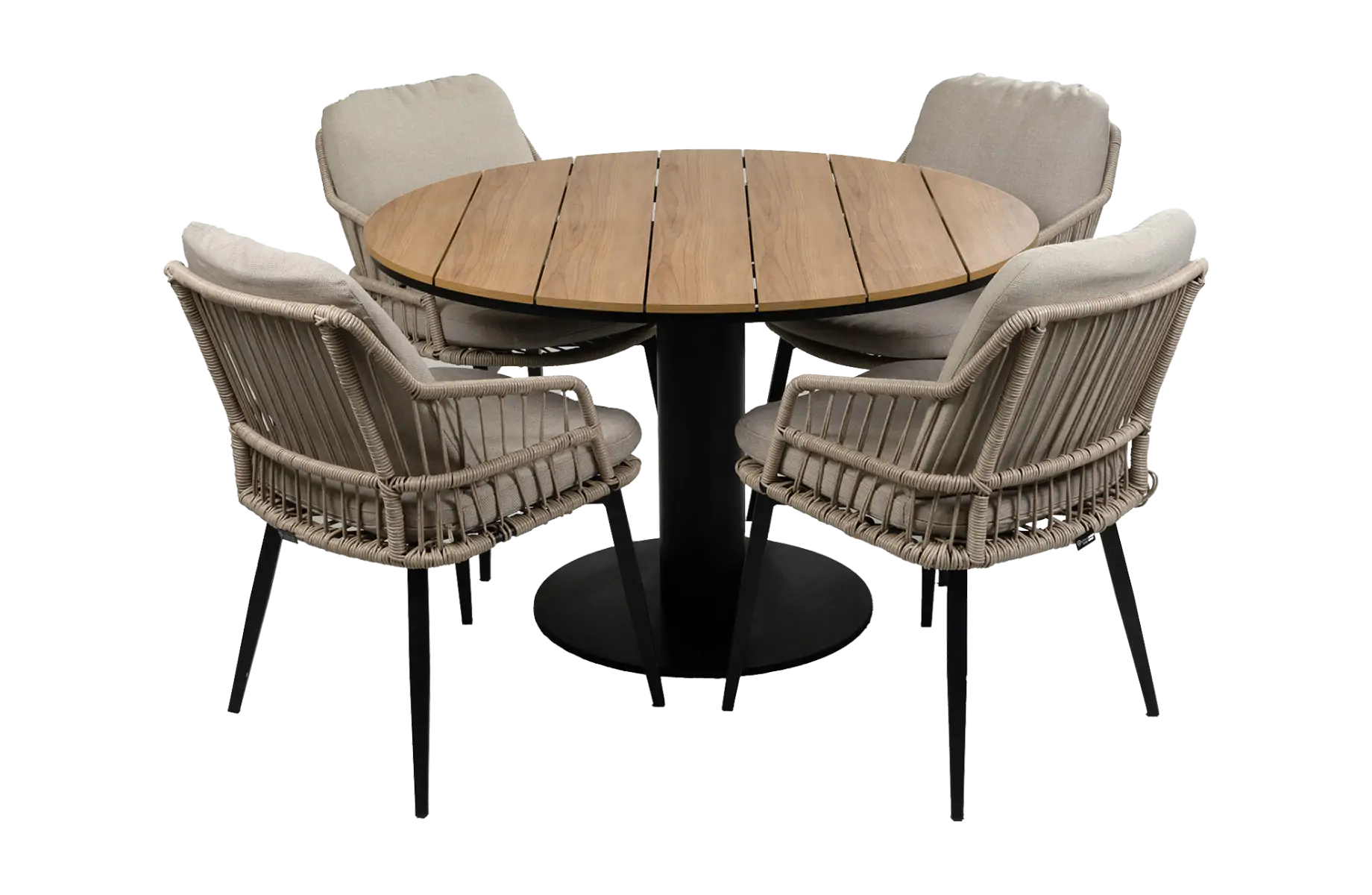 Isabel-Sand-Tower-tuintafel-rond-5delig-modern-stevig-4-seizoenen-tuinmeubelen