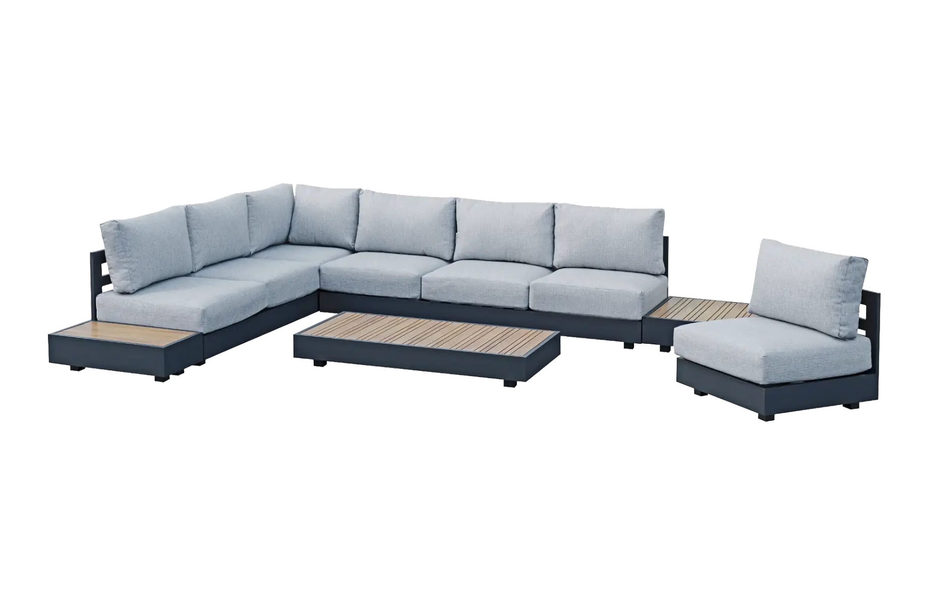Eck-Lounge-Set Fosega | 225 x 299 cm | 7-Teilig | mit Sessel | Mattschwarz / Steingrau | Aluminium
