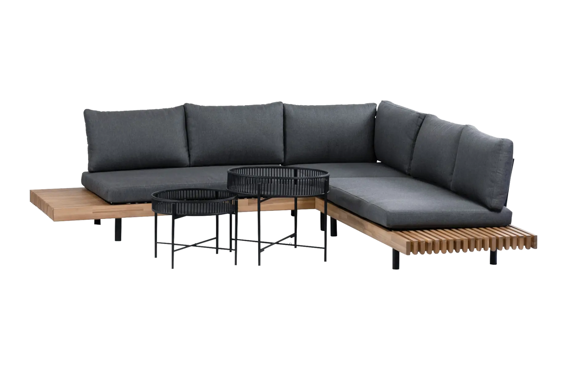 Eck-Loungeset Lissabon 4-teilig | Anthrazit | inkl. 2 Aiko Black Beistelltische