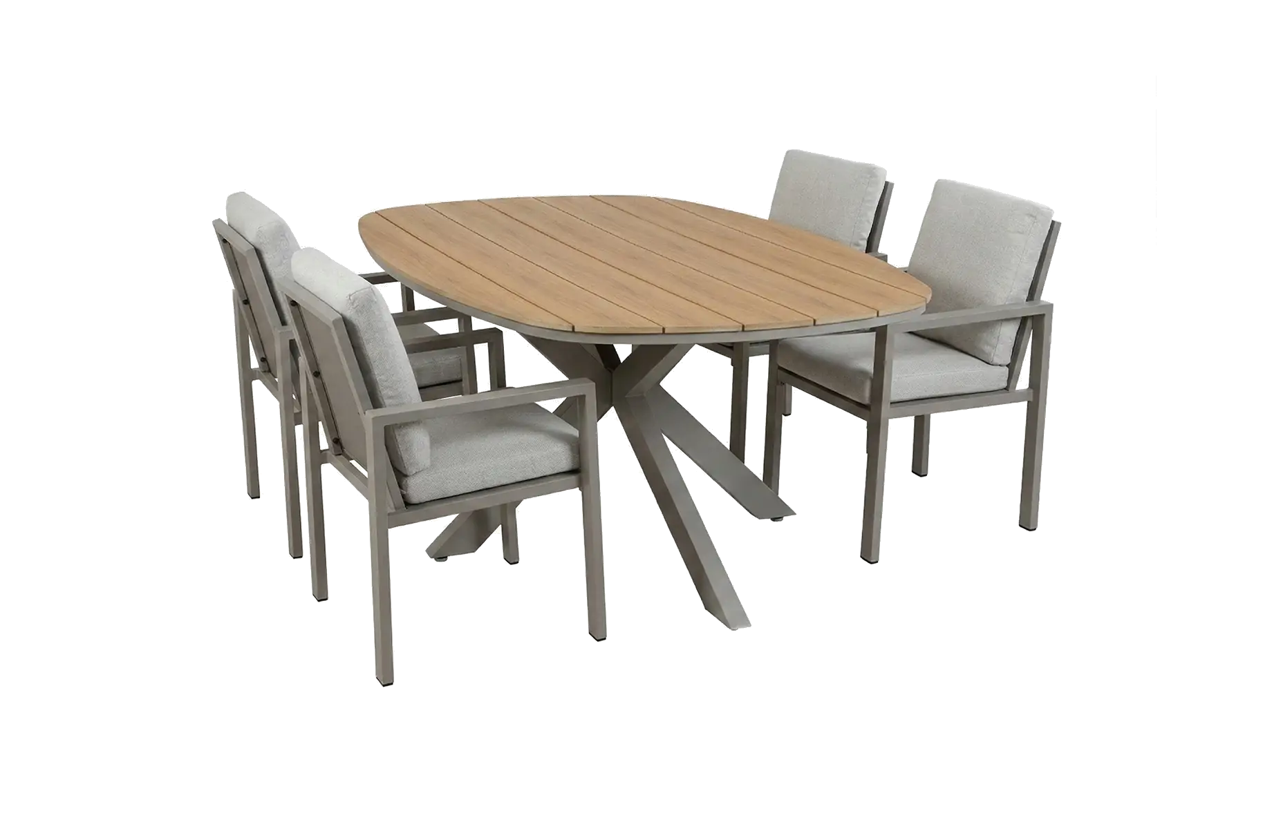 5-teiliges Gartenmöbel-Set | 4 Lumo Gartenstühle (Beige & Camel) | Gartentisch Cadiz 180x115 cm (Camel)