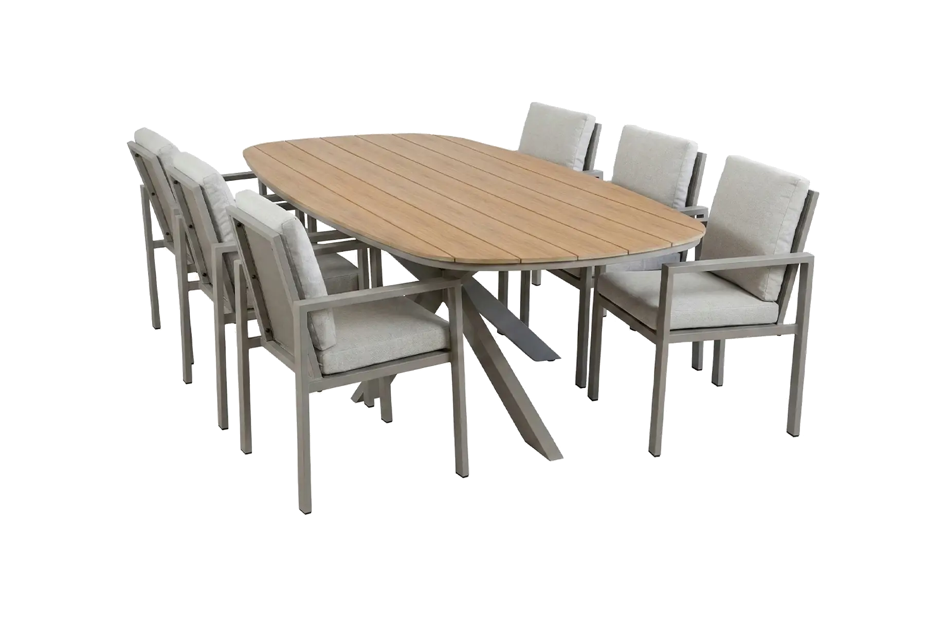 7-teiliges Gartenmöbel-Set | 6 Lumo Gartenstühle (Beige & Camel) | Gartentisch Cadiz 240x115 cm (Camel)