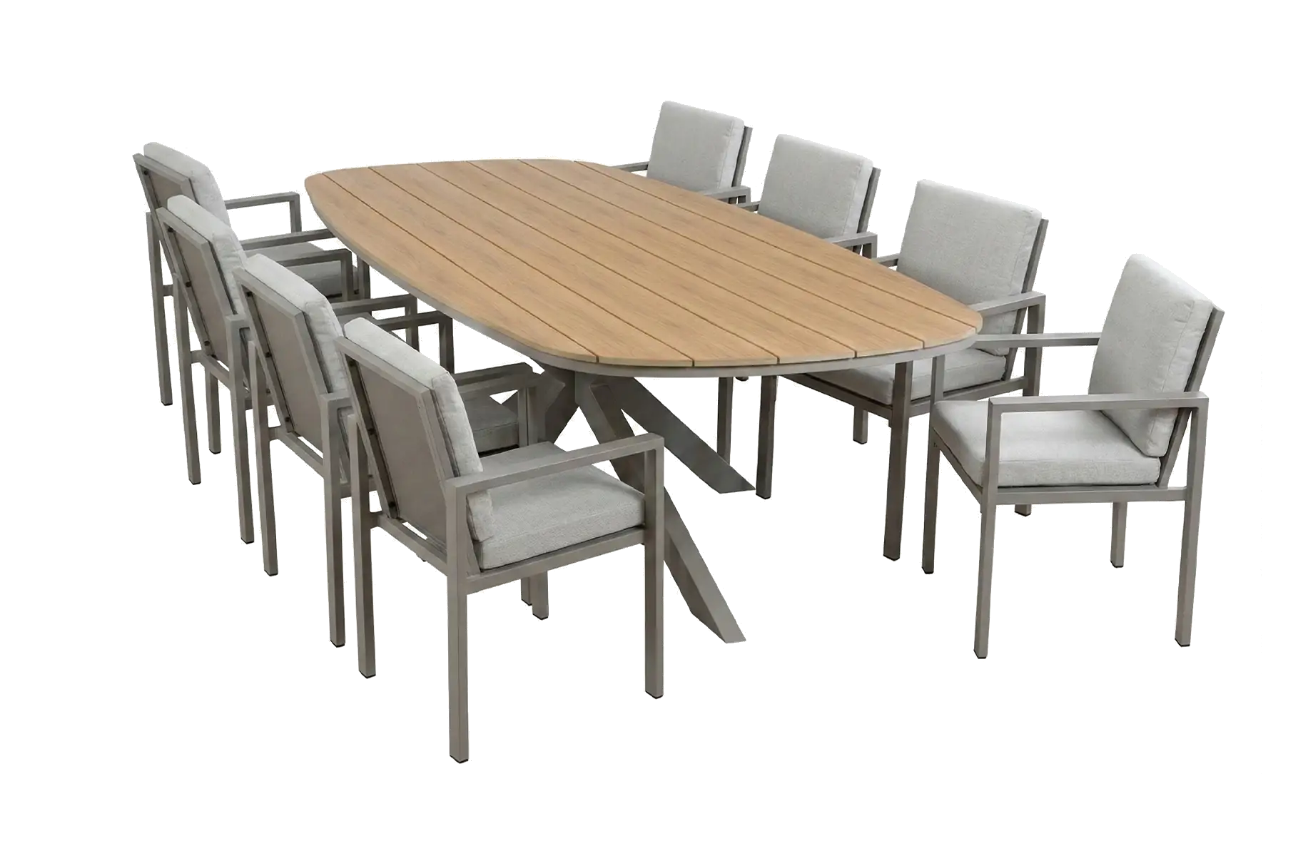 9-teiliges Gartenmöbel-Set | 8 Lumo Gartenstühle (Beige & Camel) | Gartentisch Cadiz 280x115 cm (Camel)