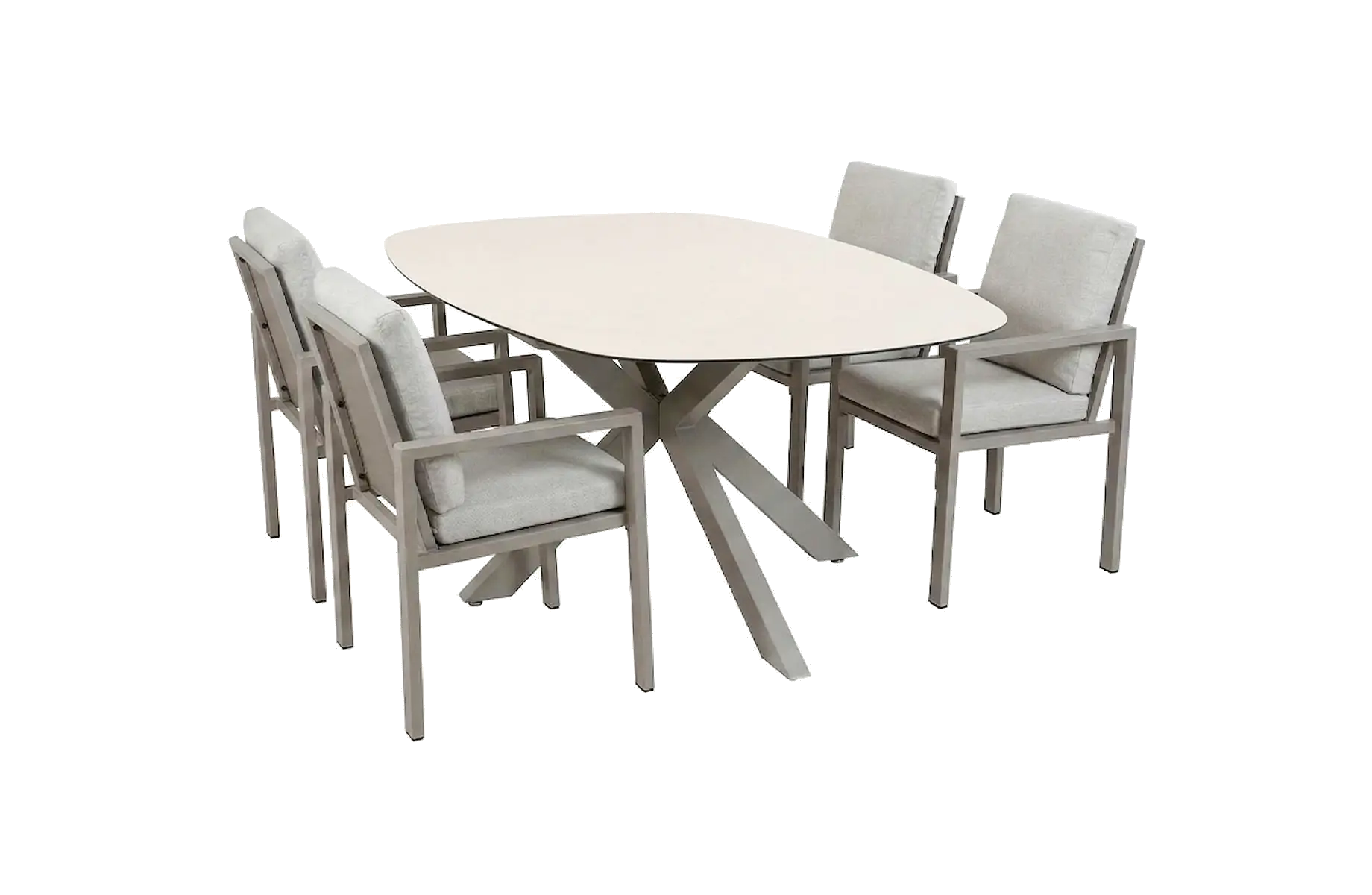 5-teiliges Gartenmöbel-Set | 4 Lumo Gartenstühle (Beige & Camel) | Gartentisch Malaga 180x115 cm (Camel)
