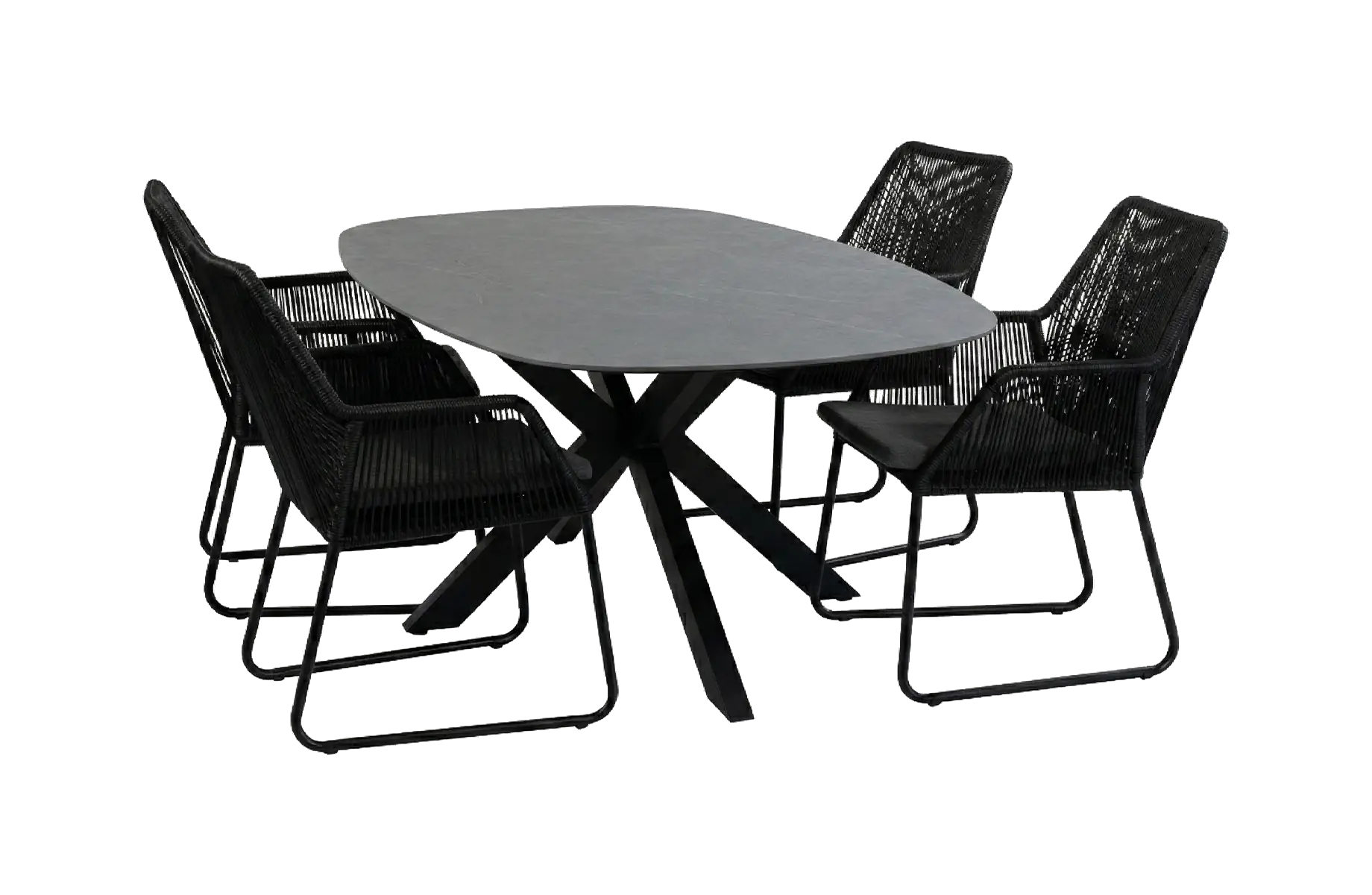 5-teiliges Gartenmöbel-Set | 4 Mona Gartenstühle (Black) | Gartentisch Barletta 180x115 cm (Black/Desert Pearl)