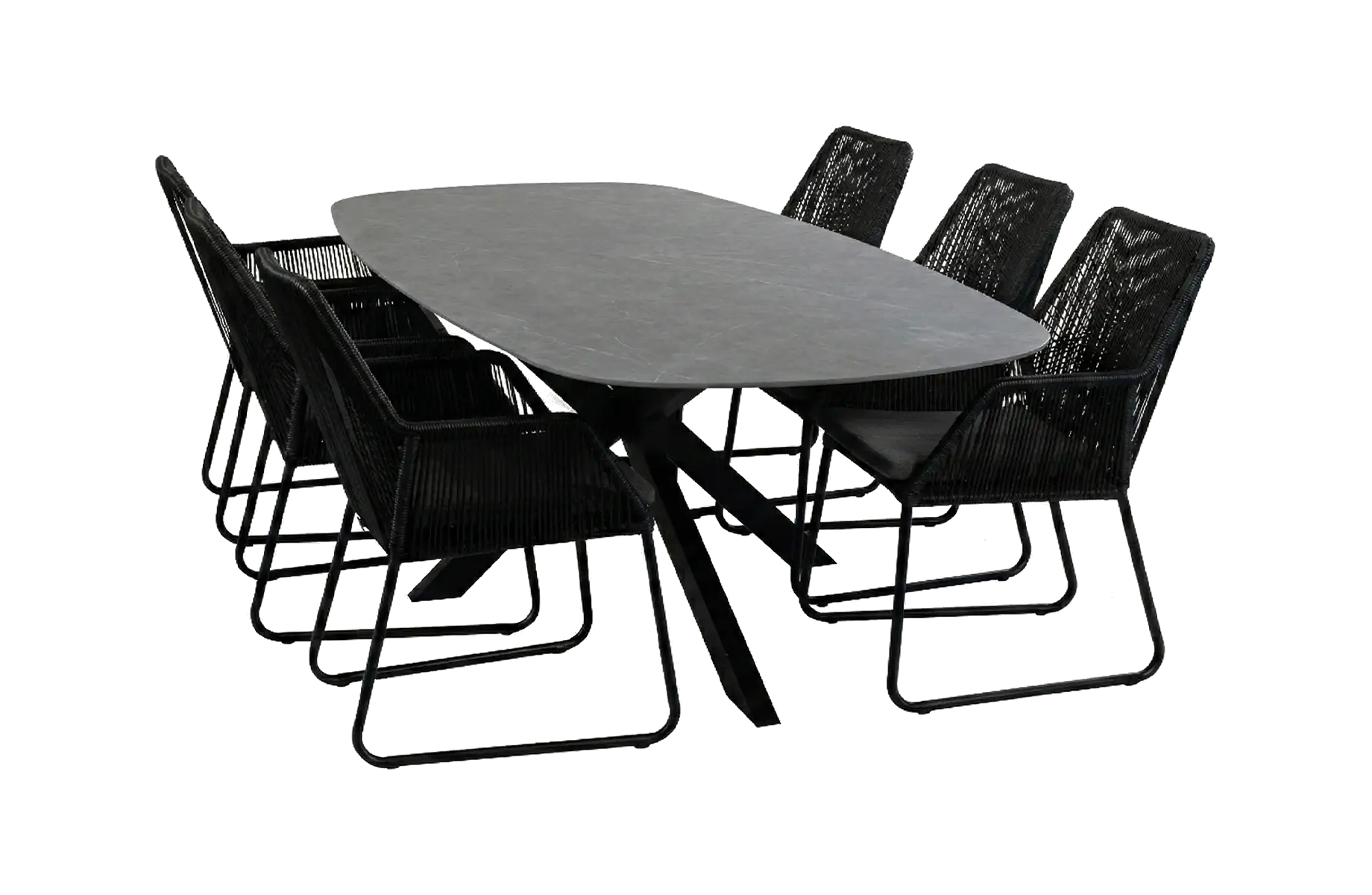 7-teiliges Gartenmöbel-Set | 6 Mona Gartenstühle (Black) | Gartentisch Barletta 240x115 cm (Black/Desert Pearl)
