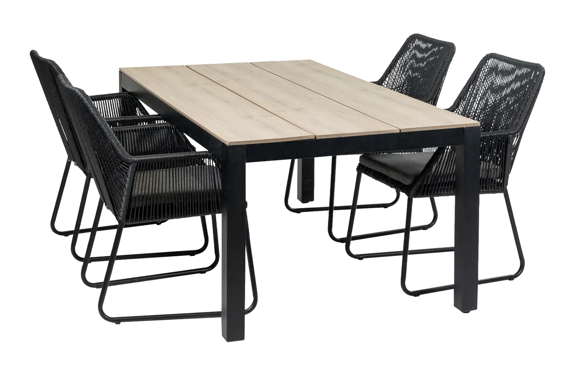 Mona 5 delige tuinset-Rope tuinstoel-Sand kleur tuinstoel-Cyprus tuintafel-wood kleur tafelblad