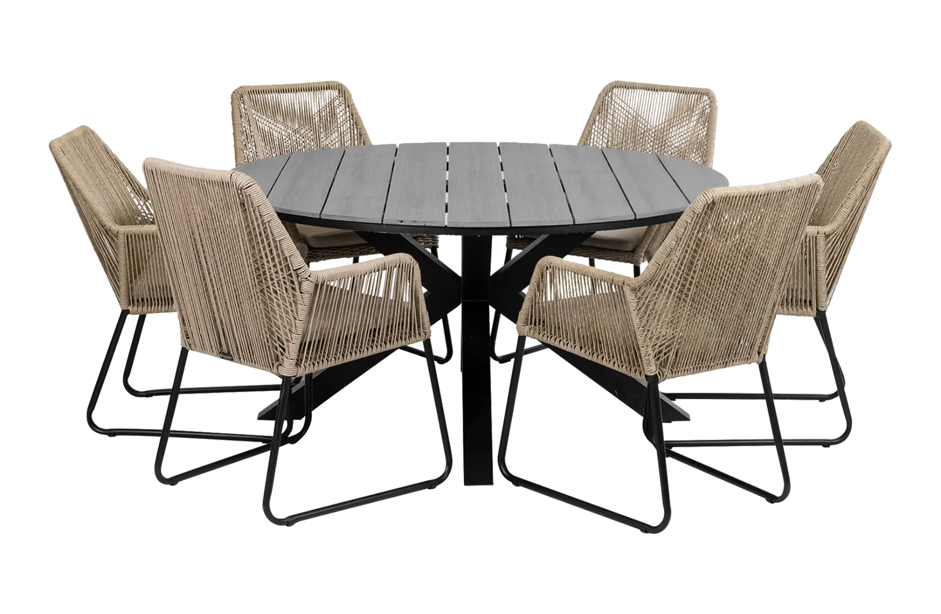 Mona ronde tuinset-7 delige tuinset-Mona tuinstoel-Rope-cyprus tuintafel-aluminium frame