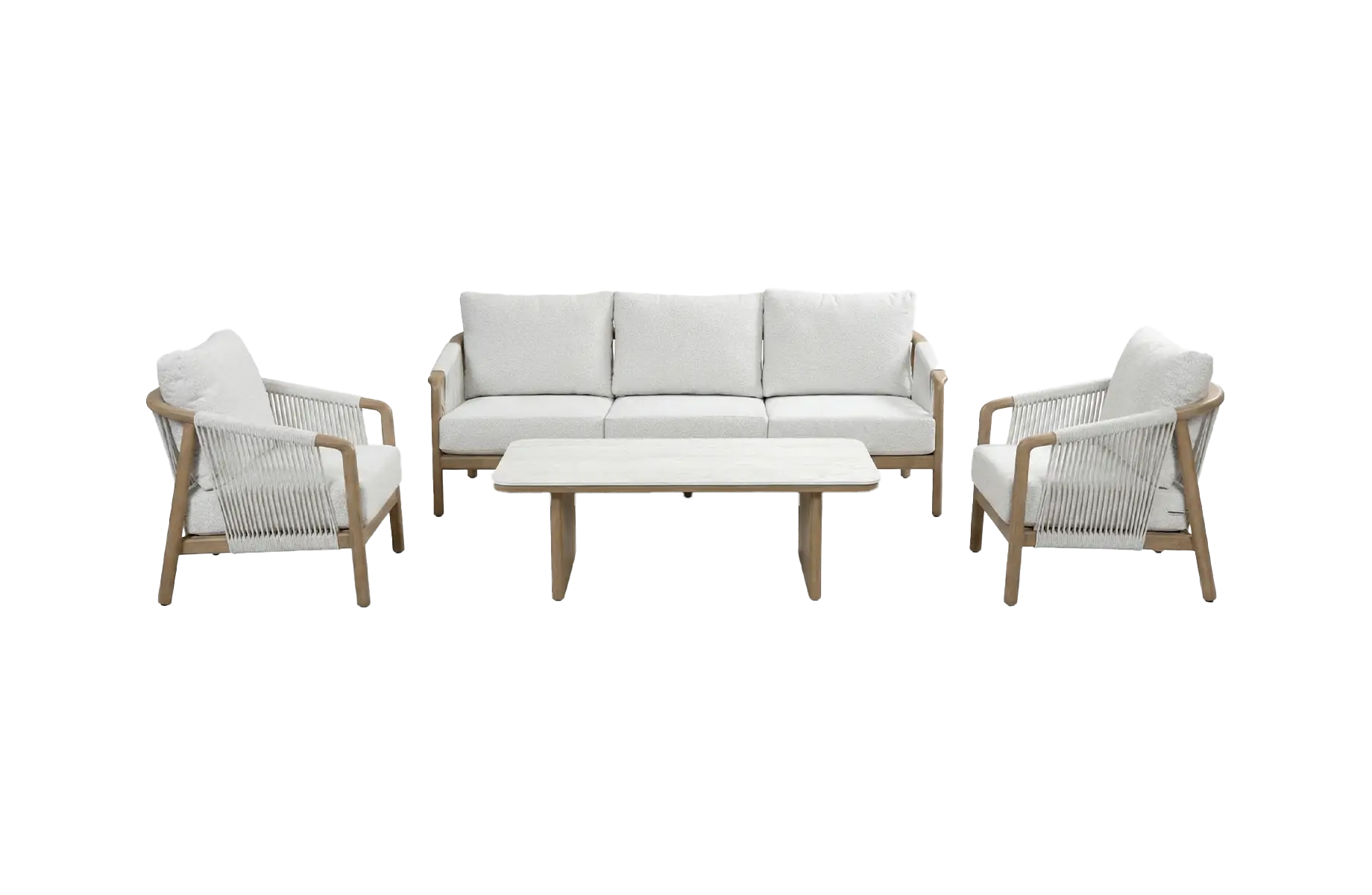 Sessel-Sofa Loungeset Murcia | 4-Teilig | Wood | Calm Naturel/Snow Sand | Aluminium und Rope