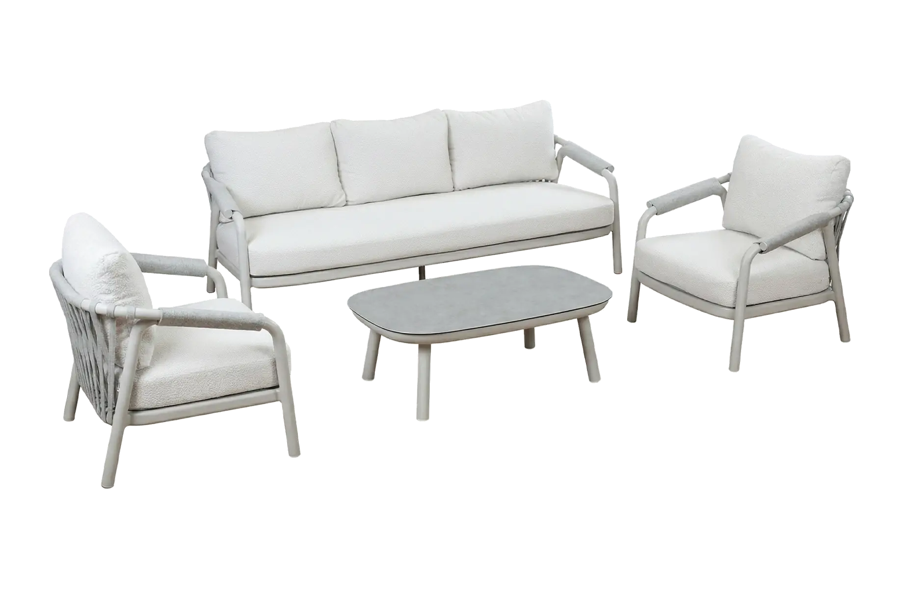 Sessel-Sofa Loungeset Oria 4-teilig | Naturel/Snow Sand | Aluminium und Rope