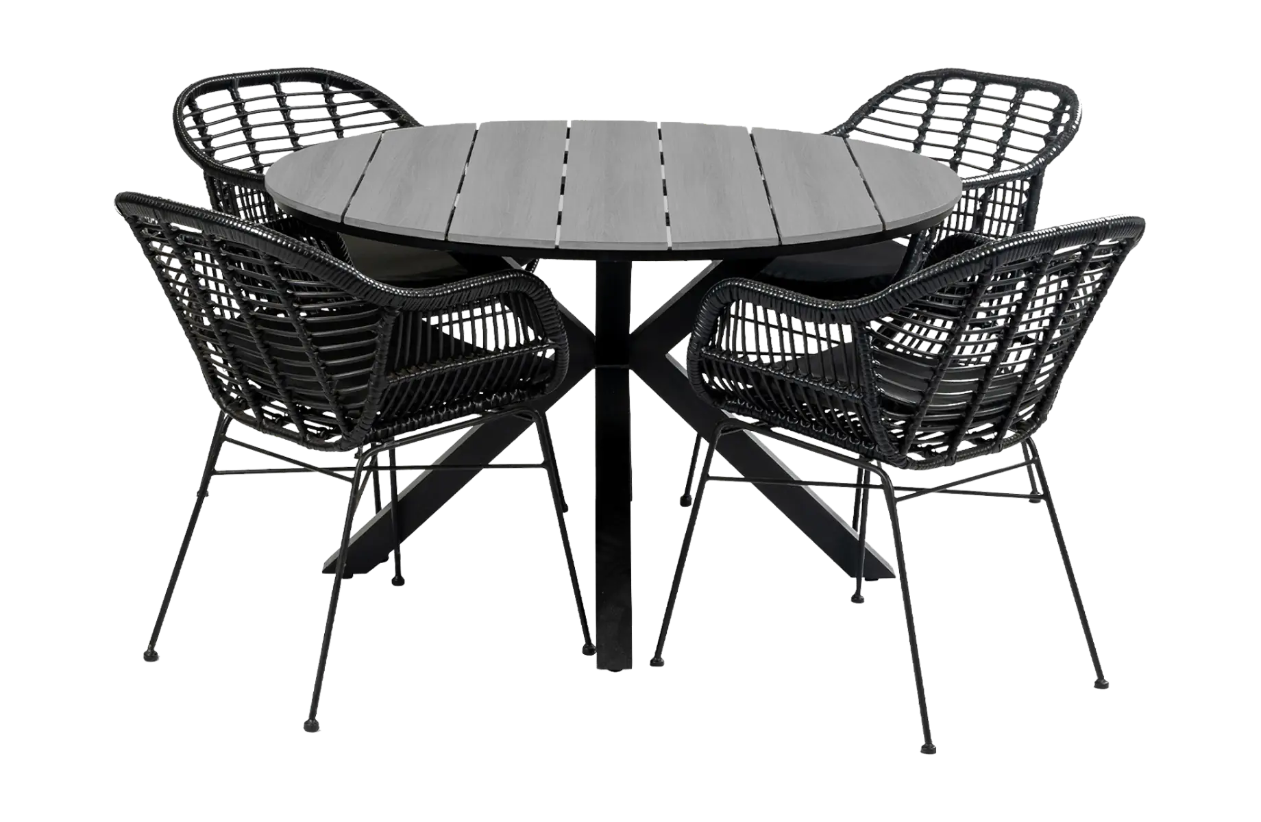 5-delige ronde tuinset-4 Oslo dining tuinstoelen-⌀120cm Cyprus tuintafel-rond wicker-aluminium frame-polywood tuintafel