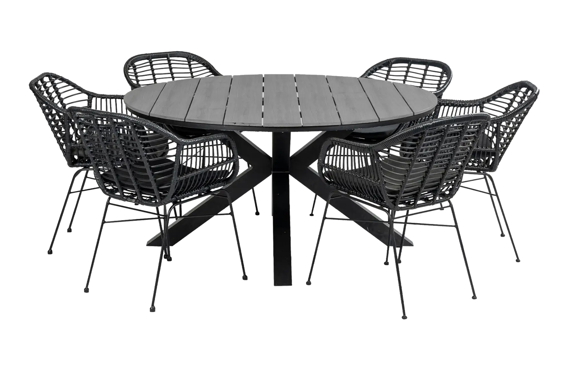 Oslo ronde tuinset-7 delige tuinset-Cyprus tuintafel-rond wicker vlechtwerk-aluminium frame-polywood tuintafel