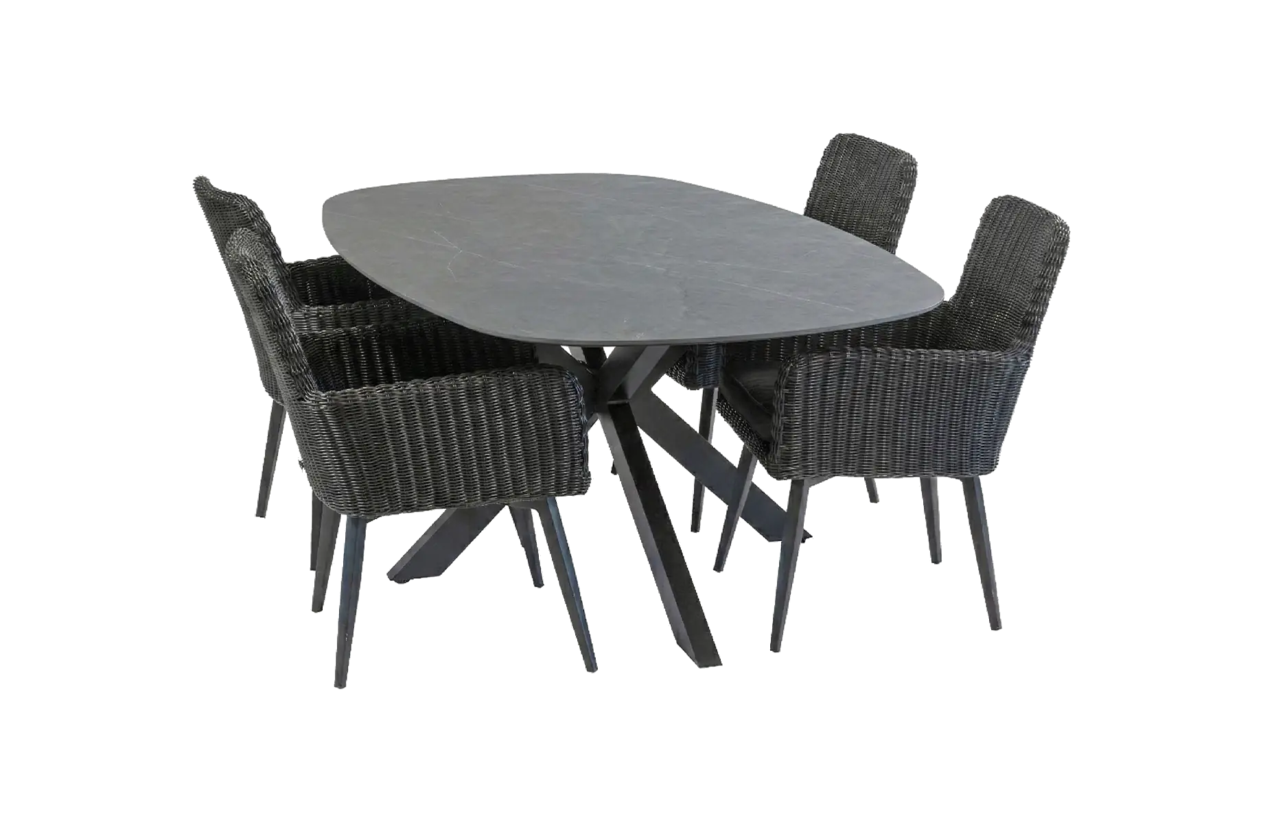 5-teiliges Gartenmöbel-Set | 4 Pisa Gartenstühle (Black) | Gartentisch Barletta 180x115 cm (Black/Desert Pearl)