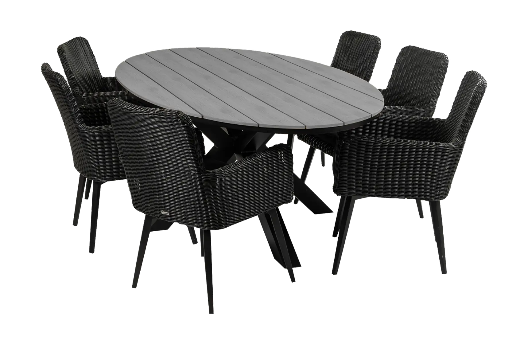 Pisa ovale tuinset-7 delige tuinset-Pisa tuinstoel black-rond wicker vlechtwerk-polywood tuintafel-aluminium frame