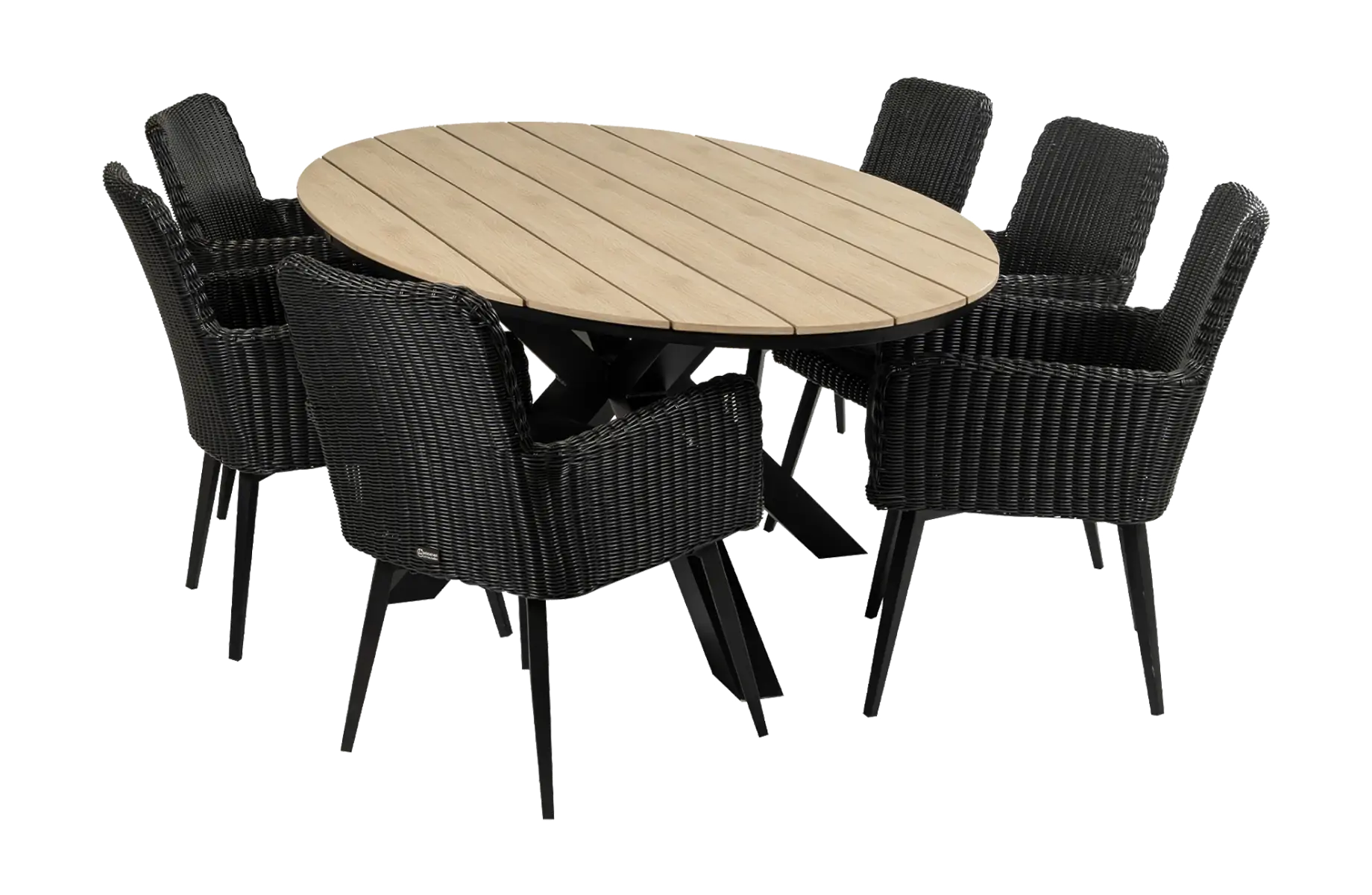 sa dining tuinset-7 delige tuinset-Pisa tuinstoel black-polywood tuintafel-rond wicker vlechtwerk-aluminium frame
