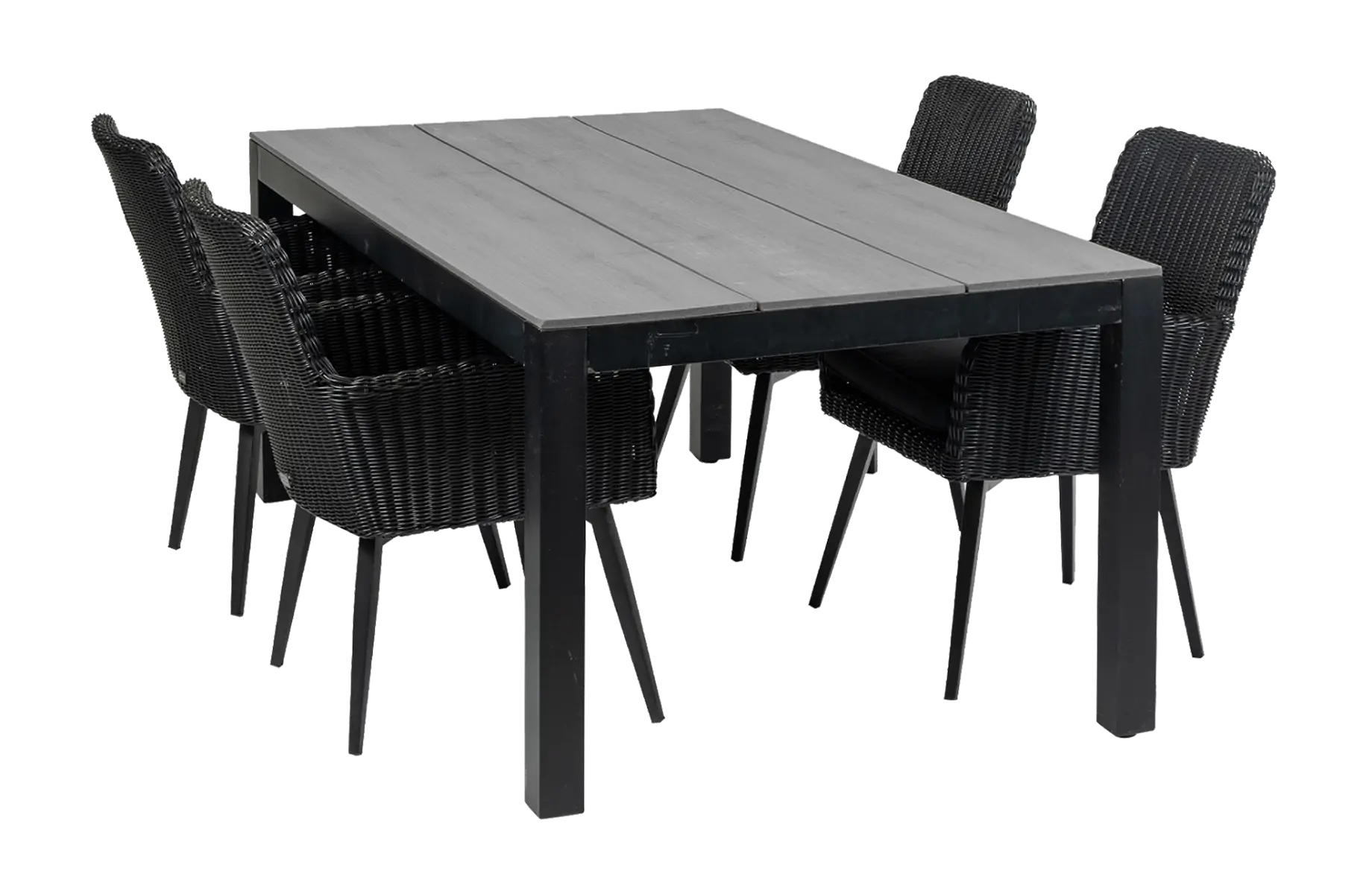Pisa tuinset-5 delige tuinset-Pisa tuinstoel-Black-polywood tuintafelblad-grey-wicker-aluminium frame