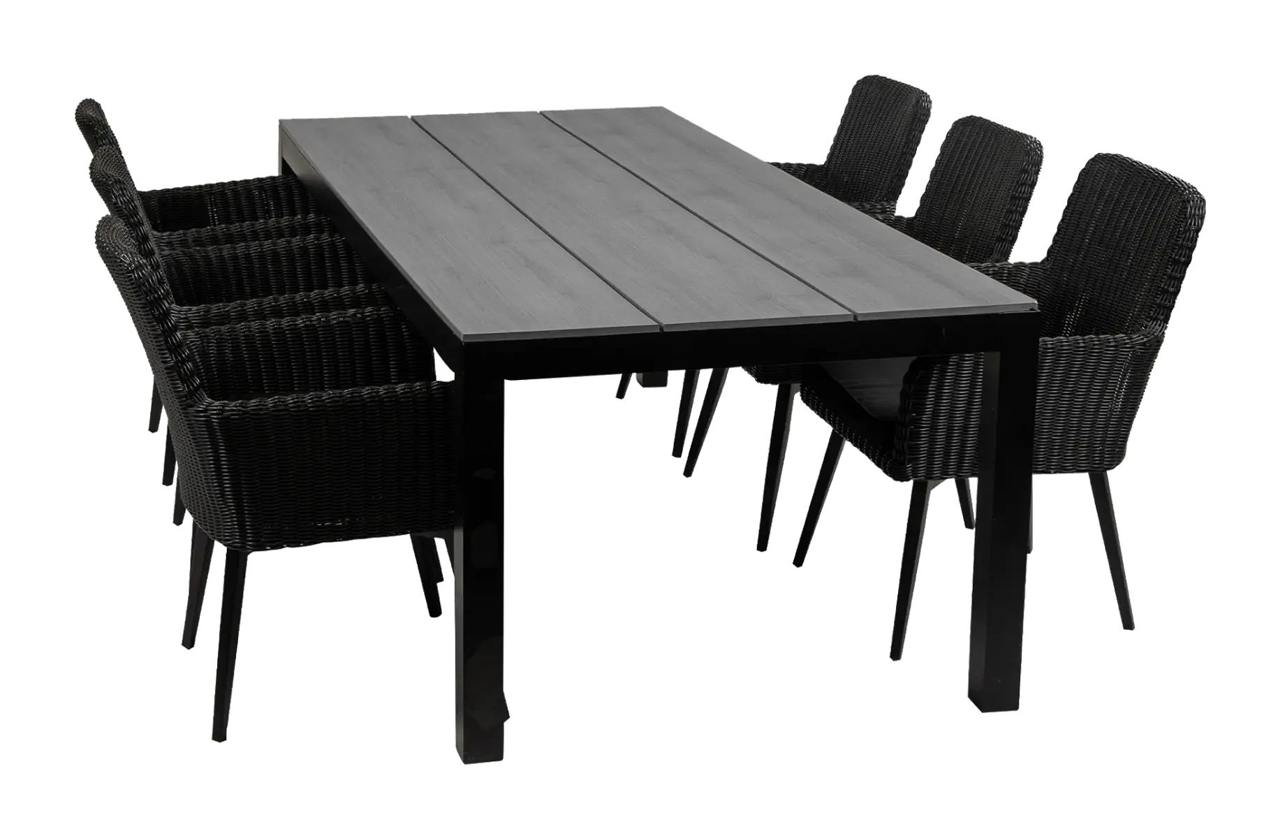 Pisa tuinset-7 delige tuinset-Pisa tuinstoel-black-polywood tuintafel-wicker-aluminium frame