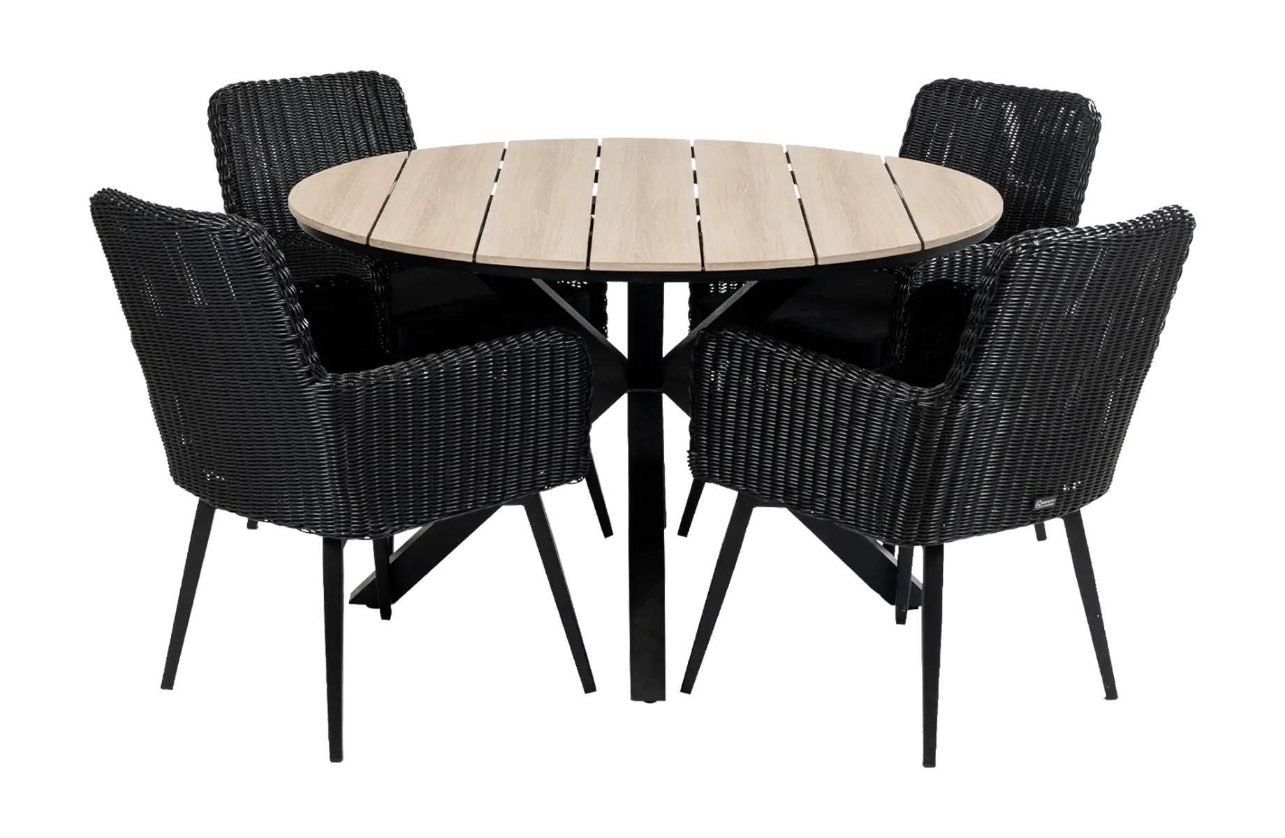 Pisa ronde tuinset-5 delige tuinset-Pisa tuinstoel black-polywood tuintafel-wicker vlechtwerk-aluminium frame