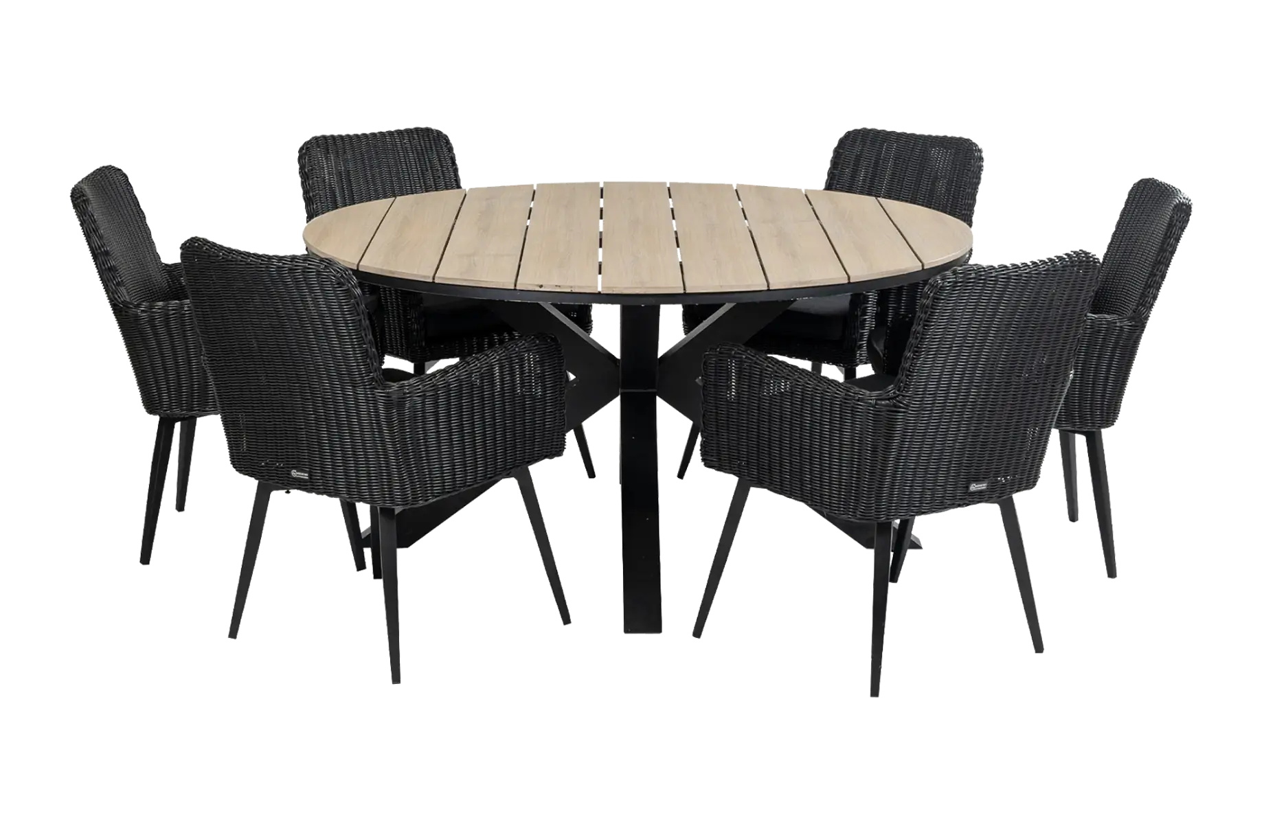 Pisa ronde tuinset-7 delige tuinset-Pisa tuinstoel black-polywood tuintafel-wicker vlechtwerk-aluminium frame